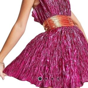 Collective The Label Metallic Pink Crinkle Strapless Mini Dress Orange Waistband